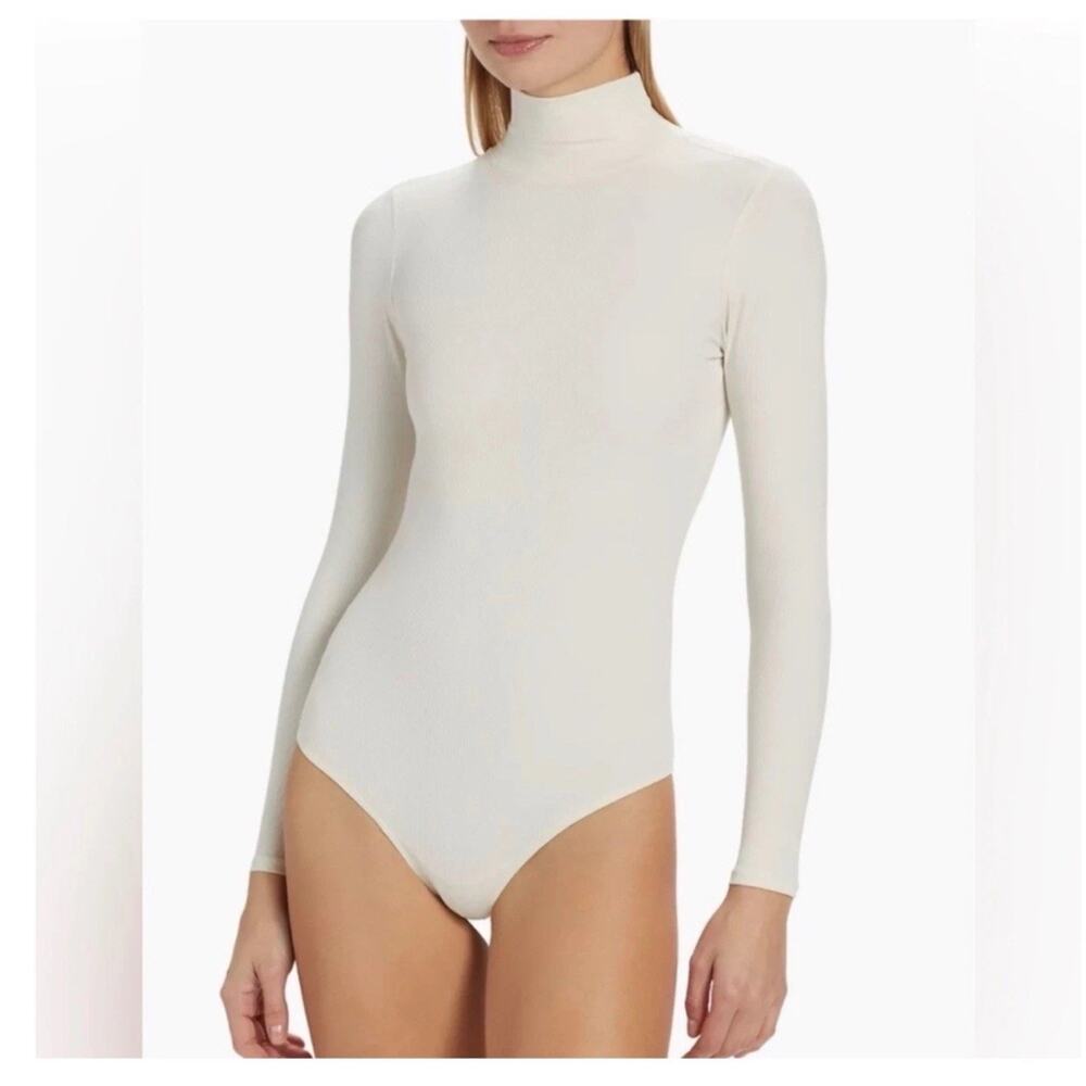 Spanx Suit Your Fancy Ribbed Turtleneck Bodysuit Size 1X Cream Stretch Slimming